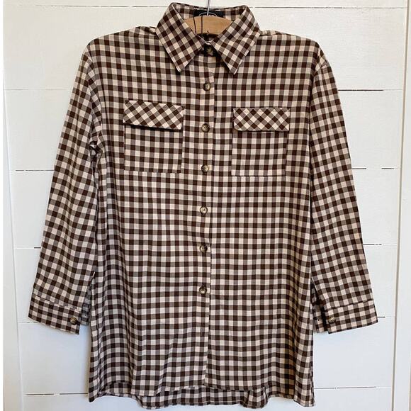 Cider Brown Check Home Button Up Long Sleeve Top SZ S NWT - Picture 3 of 10